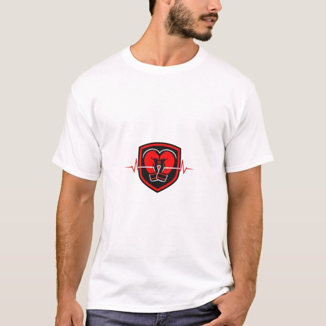 Red Boxing Gloves Heartbeat Shield Design T-Shirt (Front)