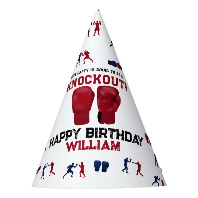 Red Boxing Gloves Kids Birthday Party Knockout Hat (Front)