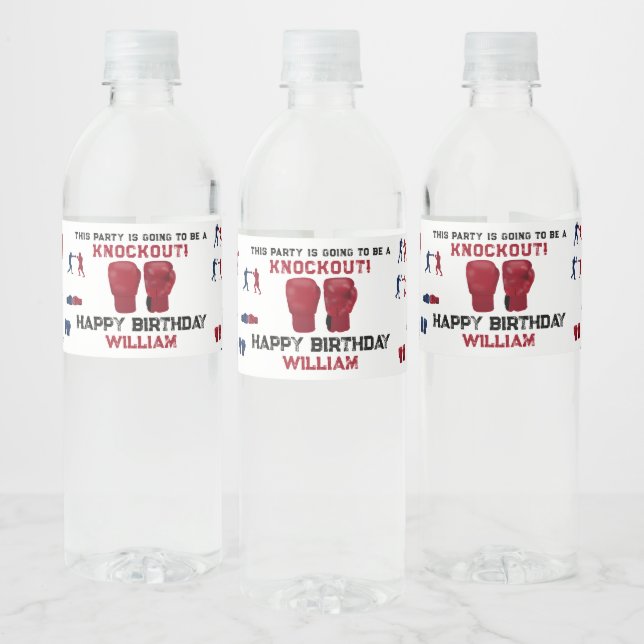Red Boxing Gloves Kids Birthday Party Knockout Water Bottle Label (Bottles)