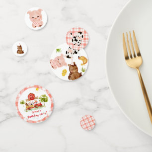 Red boy barnyard farm animals birthday confetti