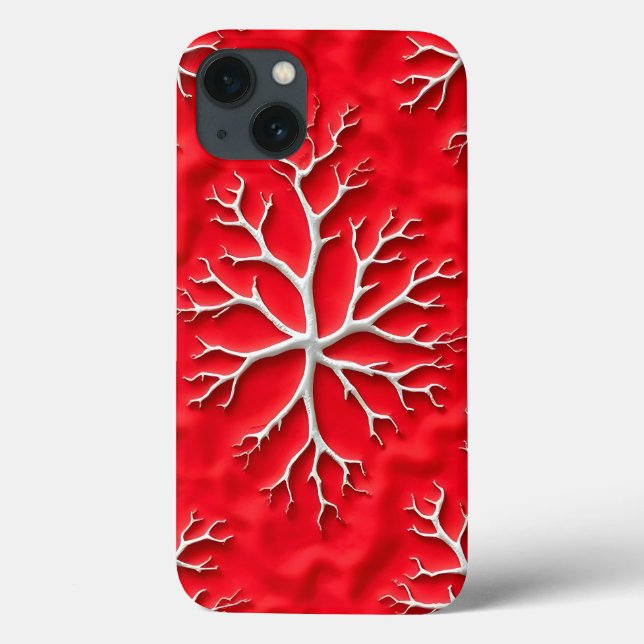 Red Branch Art iPhone Case with Embossed Design (Back)