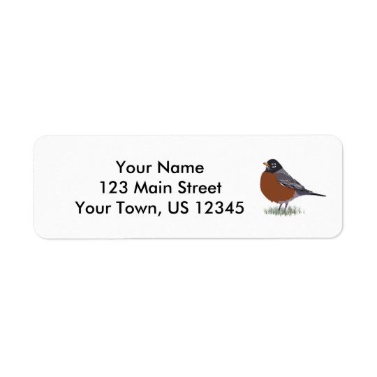 Red Breasted American Robin Digitally Drawn Bird Return Address Label