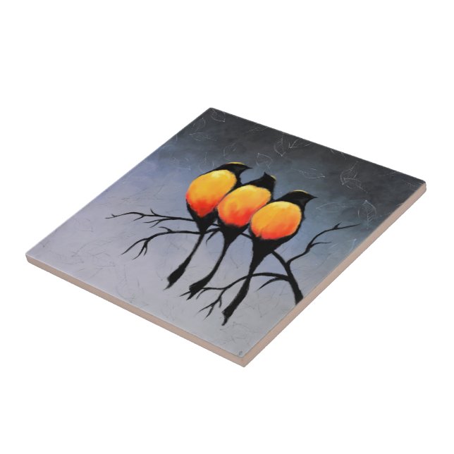 Red-breasted Black Birds - Drawing Art Collection Tile (Side)