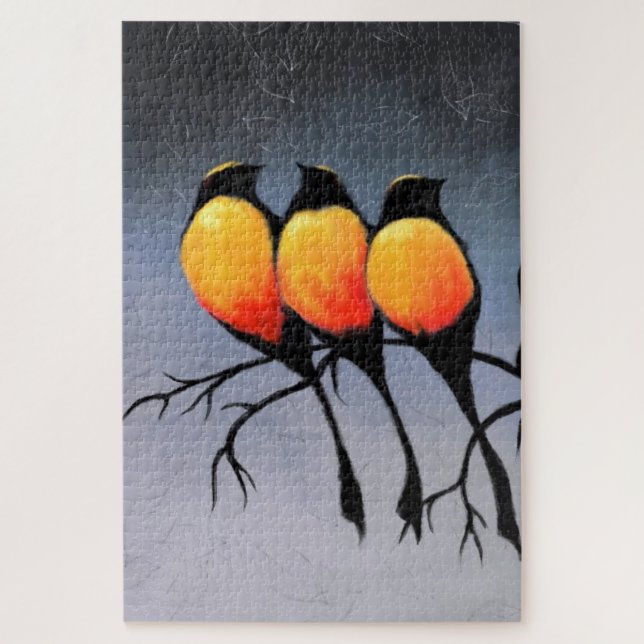 Red breasted Black Birds Puzzle (Vertical)