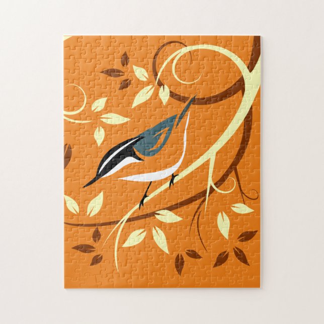 Red Breasted Nuthatch On Stylized Branch Jigsaw Puzzle (Vertical)