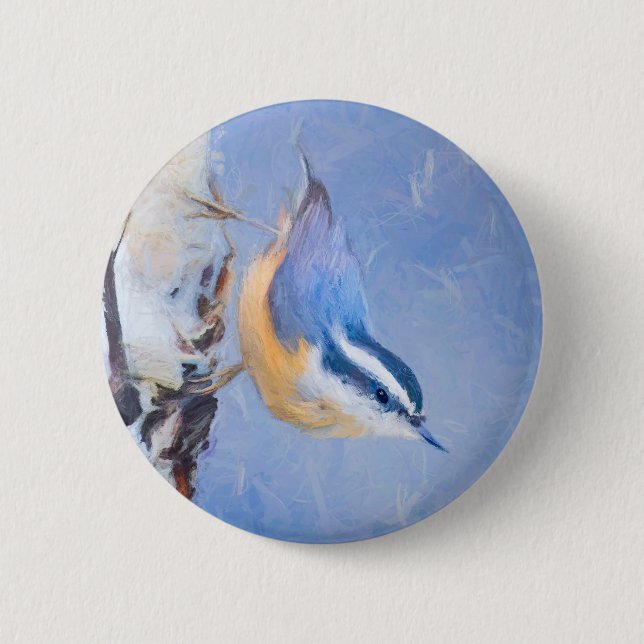 Red-Breasted Nuthatch Painting Original Bird Art 2 Inch Round Button (Front)