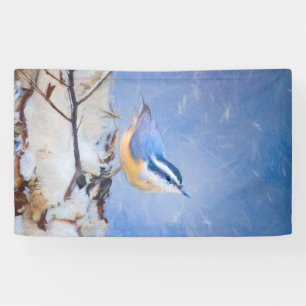 Red-Breasted Nuthatch Painting Original Bird Art Banner