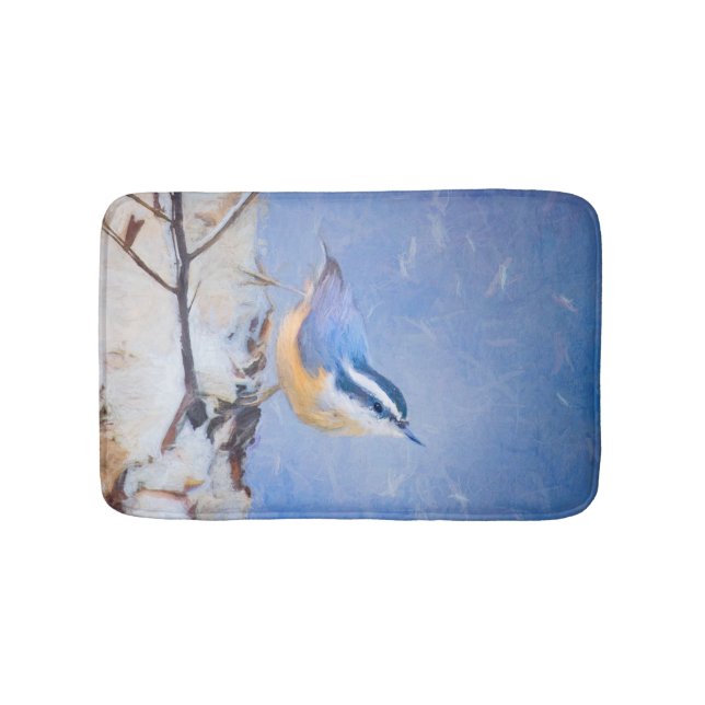 Red-Breasted Nuthatch Painting Original Bird Art Bath Mat (Front)
