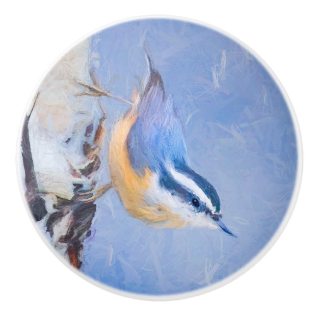 Red-Breasted Nuthatch Painting Original Bird Art Ceramic Knob (Front)