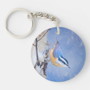 Red-Breasted Nuthatch Painting Original Bird Art Keychain