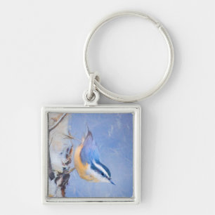 Red-Breasted Nuthatch Painting Original Bird Art Keychain