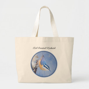 Red-Breasted Nuthatch Painting Original Bird Art Large Tote Bag