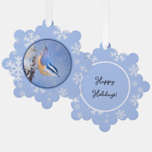 Red-Breasted Nuthatch Painting Original Bird Art Ornament Card