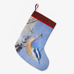 Red-Breasted Nuthatch Painting Original Bird Art Small Christmas Stocking