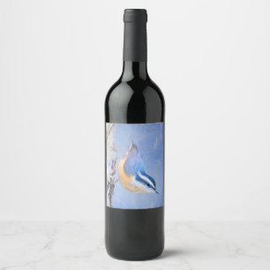 Red-Breasted Nuthatch Painting Original Bird Art Wine Label