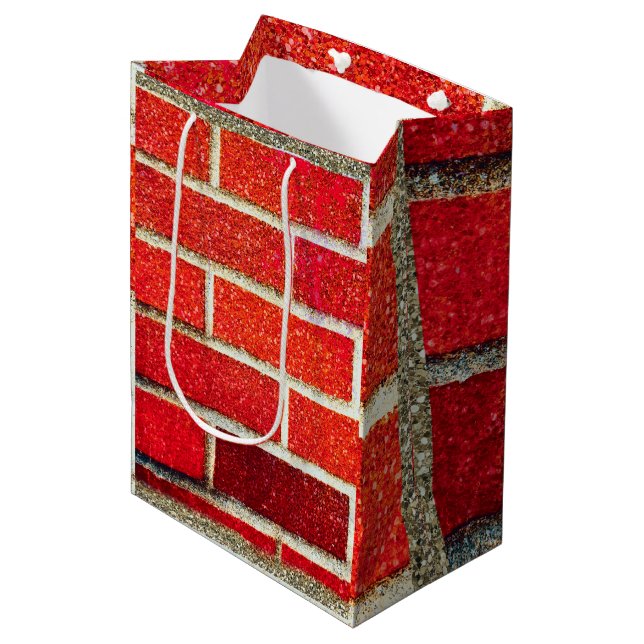 Red Brick & Glitter Holiday Naughty or Nice Party Medium Gift Bag (Front Angled)