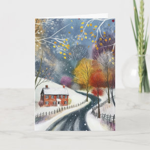 Red Brick House in Snow Hello Greeting Card