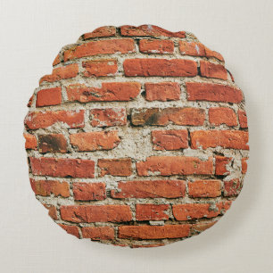 Red brick wall texture grunge background. Abstract Round Pillow