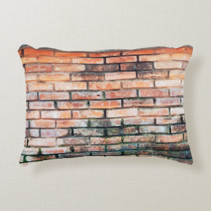 Red brick wall with stainsabstract,aged,architectu accent pillow