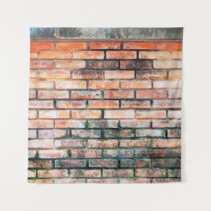 Red brick wall with stainsabstract,aged,architectu tapestry