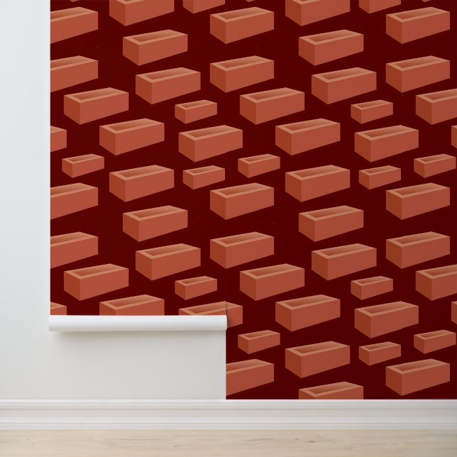 Red Bricks Brickwork Patterned Wallpaper (Application)