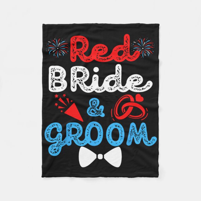 Red Bride And Groom Funny Wedding Marriage Party 4 Fleece Blanket (Front)