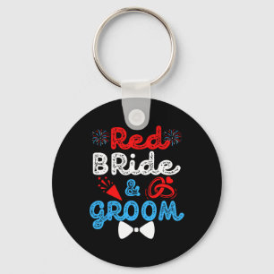 Red Bride And Groom Funny Wedding Marriage Party 4 Keychain