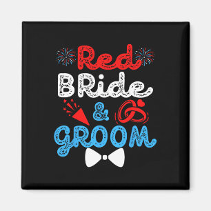 Red Bride And Groom Funny Wedding Marriage Party 4 Magnet