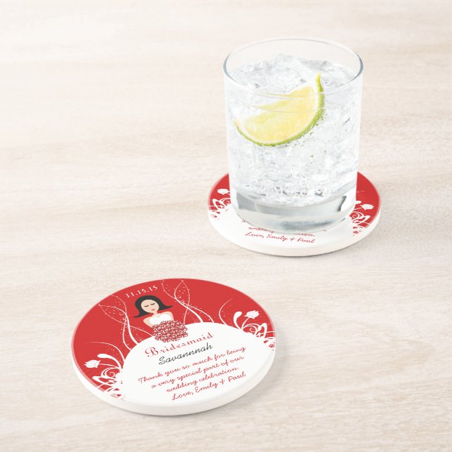 Red Bridesmaid Wedding Gown Coasters (Side)