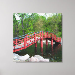 Red Bridge Over Water Canvas Print