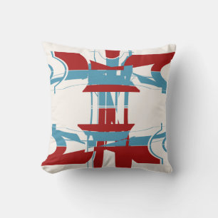 Red Bright Blue Off-White Geometric Art Design Throw Pillow