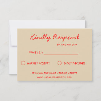 red Bright Colourful Retro Fun Funky Wedding RSVP Card