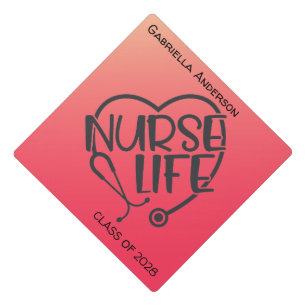 Red Bright Nurse Life Stethoscope Graduation Graduation Cap Topper