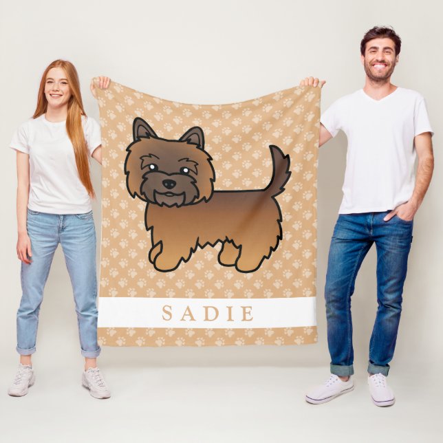 Red Brindle Cairn Terrier Dog & Custom Name Fleece Blanket (In Situ)