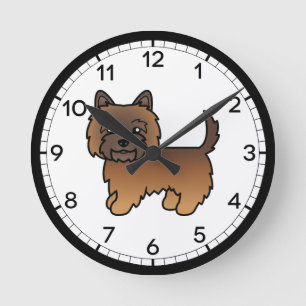Red Brindle Cairn Terrier Dog Cute Illustration Round Clock