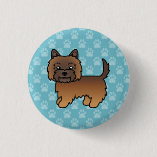 Red Brindle Cairn Terrier Dog Illustration On Blue 1 Inch Round Button