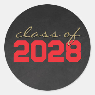 Red & Bronze Gold Dark Chalkboard Graduation Classic Round Sticker