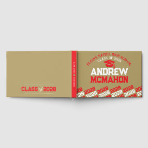 Red & Bronze Gold Graduation Personalized Guest Book