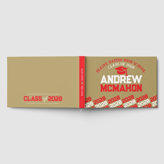 Red & Bronze Gold Graduation Personalized Guest Book (Full)