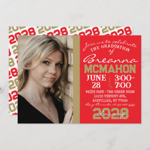 Red & Bronze Gold Graduation Photo Invitation