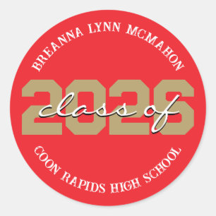 Red & Bronze Gold Personalized Graduation Stickers