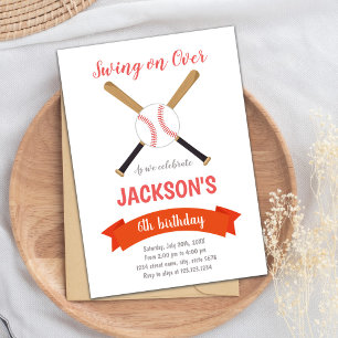 Red & Brown Baseball Birthday Invitation