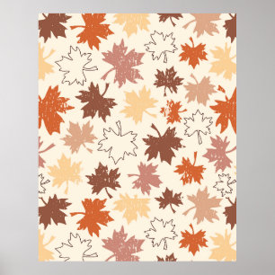 Red brown beige maple leaves fall design poster