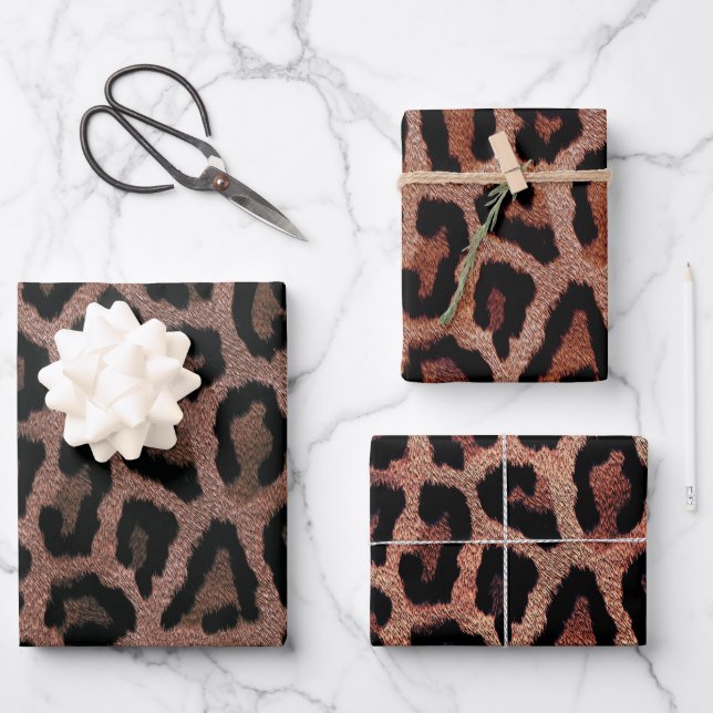 Red Brown Black Leopard Animal Print Wrapping Paper Sheet (Front)