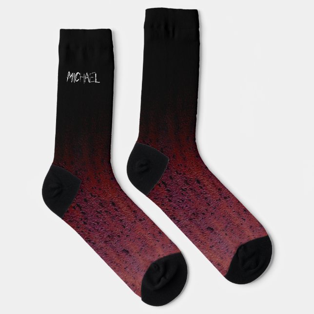 Red Brown Black Ombre Rust Metal Custom name Socks (Right)