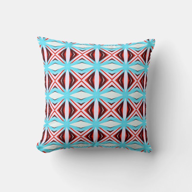 Red Brown Blue White Modern Contemporary Pattern Throw Pillow (Front)