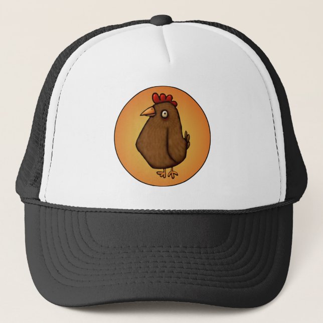 Red Brown Chicken Standing Tall Trucker Hat (Front)