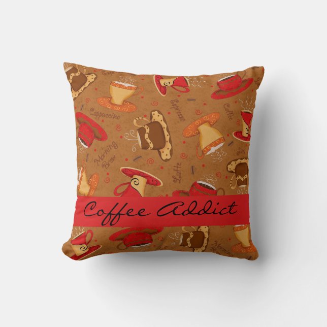 Red & Brown Coffee Cup Coffee Addict Custom Throw Pillow (Front)