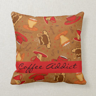 Red & Brown Coffee Cup Coffee Addict Custom Throw Pillow