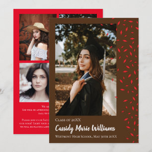 Red Brown Confetti Graduation Announcement